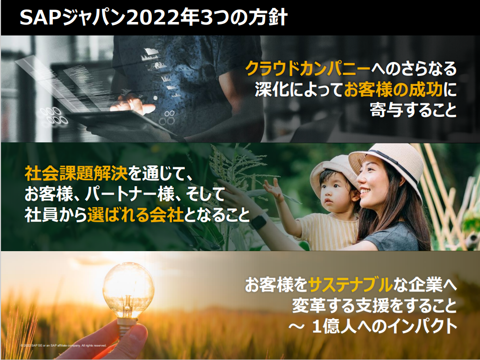 図1：SAPジャパンの2022年の方針（出典：SAPジャパン）